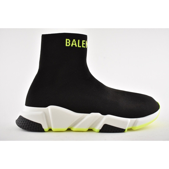 Balenciaga Mens Speed Black Yellow Logo Sock Flat High Top Trainer Sneaker 45 12 - Picture 4 of 11